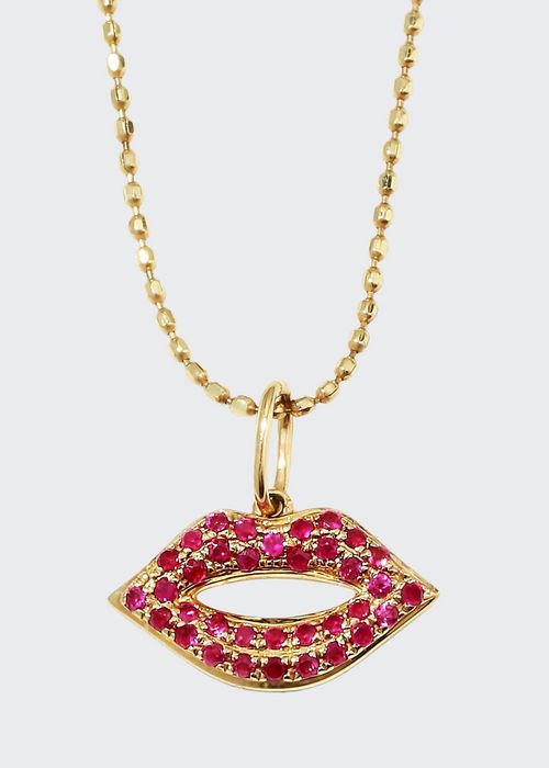 14k Gold Ruby Lips Pendant Necklace, Small