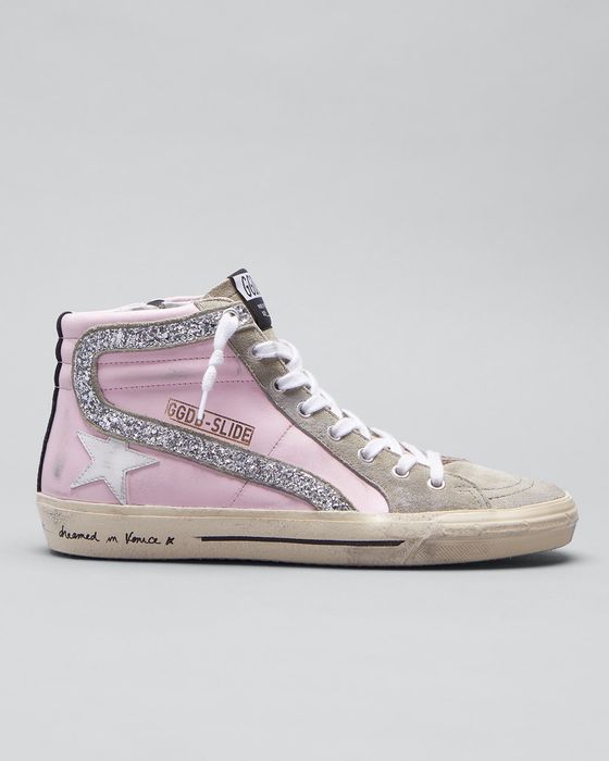 Slide Mid-Top Glitter Leather Sneakers