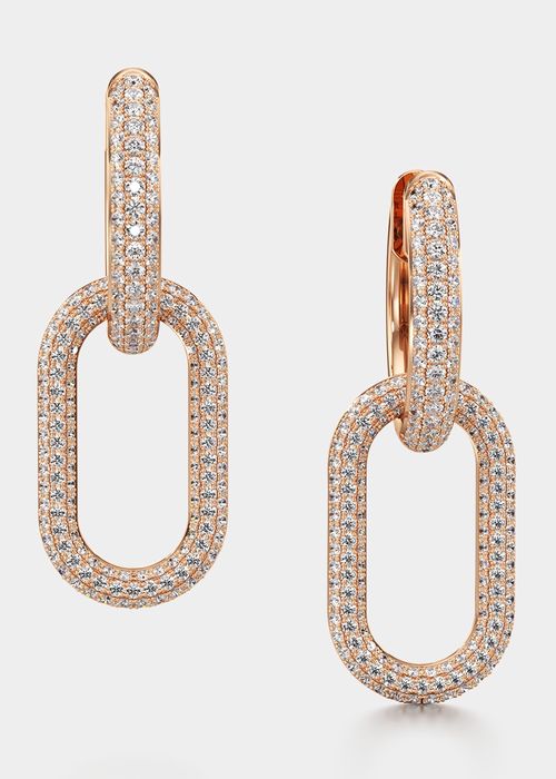 18k Pink Gold Pave Diamond Link Earrings