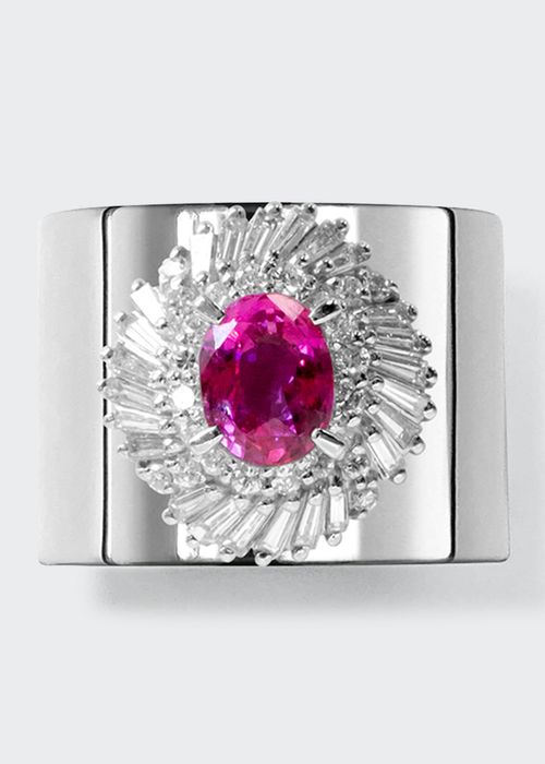 Revive Ring with Pink Sapphire and Diamonds on 15mm Thick Platinum Plate Band