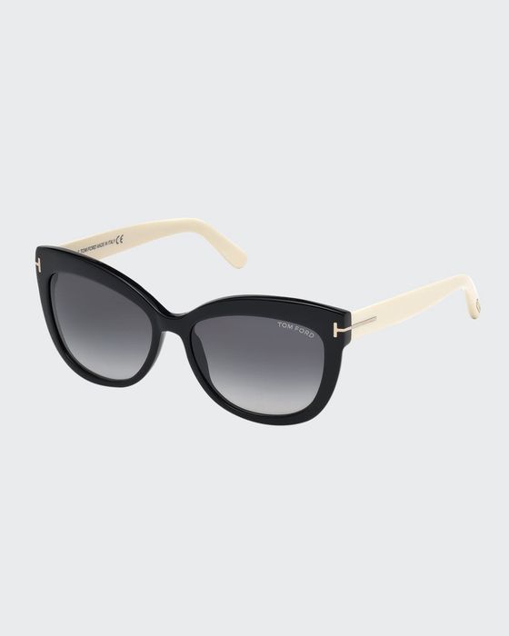 Alistair Two-Tone Squared Cat-Eye Sunglasses, Black/Cream