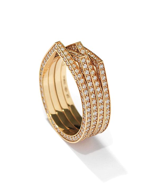 Antifer Four-Row Ring with Diamonds in 18K Gold