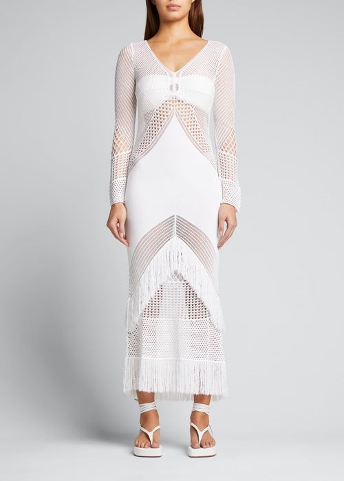 Elba Long-Sleeve Open-Knit Dress