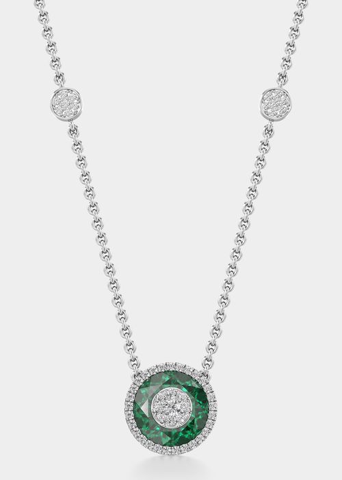 18k White Gold 10mm Halo Pendant Necklace w/ Diamonds