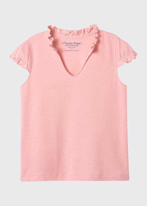 Girl's Molly Ruffle Cap-Sleeve Shirt, Size 2-14