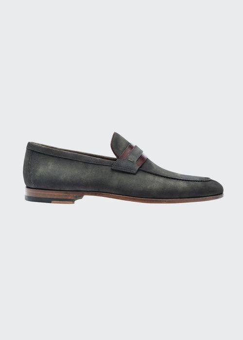 Men's Distressed Suede Loafers w/ Keeper Strap