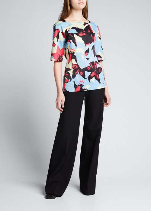 Abstract-Print Square-Neck Top