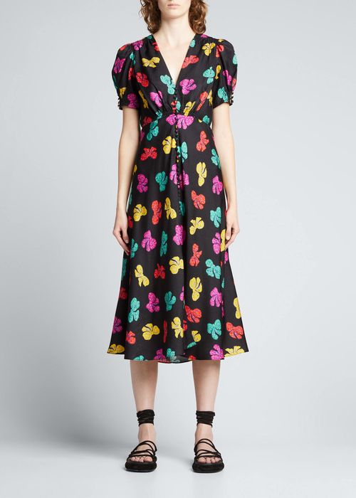 Lea Floral Button-Front Midi Dress