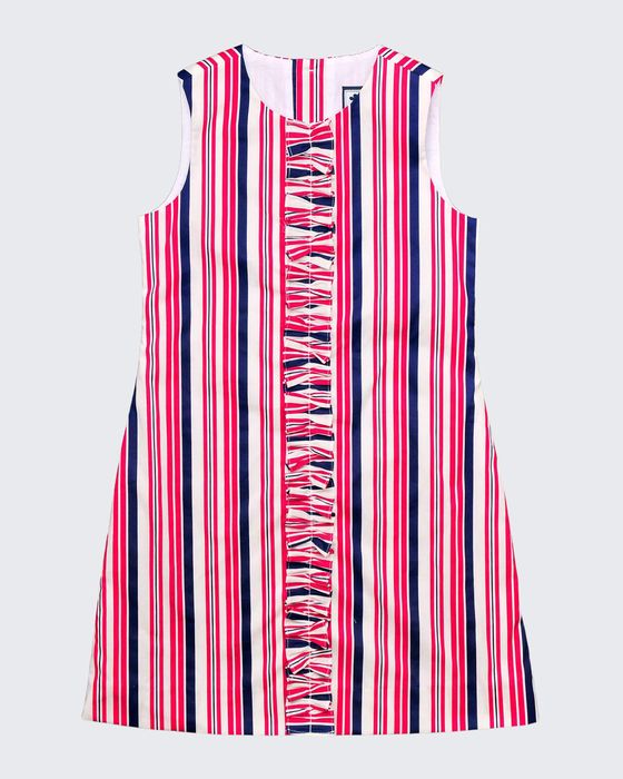 Girl's Lila Ruffle Sleeveless Striped Dress, Size 12M-12