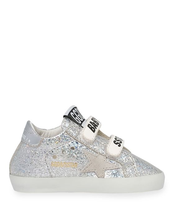 Girl's Iridescent Laminated Grip-Strap Sneakers, Baby