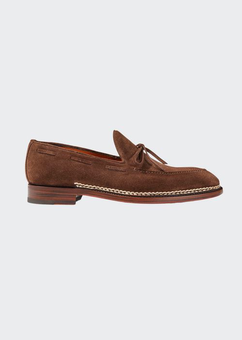 Men's Bow Suede Moc-Toe Loafers