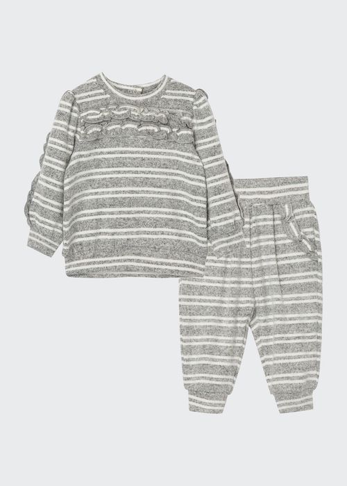 Girl's Hatchi Striped Ruffle Sweater w/ Jogger Pants, Size 12-24M
