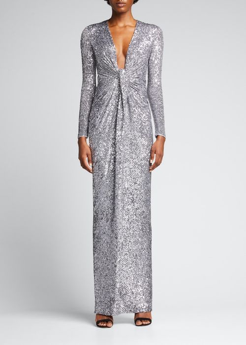 Sequined Knotted-Front Gown