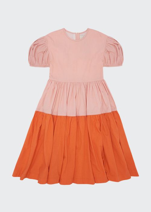 Girl's Colorblock Puff-Sleeve Dress, Size 4-14