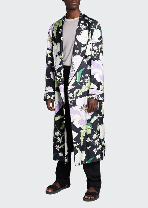 Men's Silk Grand Poppy Floral-Print Robe