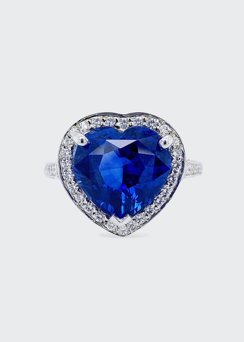 Platinum Burmese Sapphire Heart Ring with Diamonds