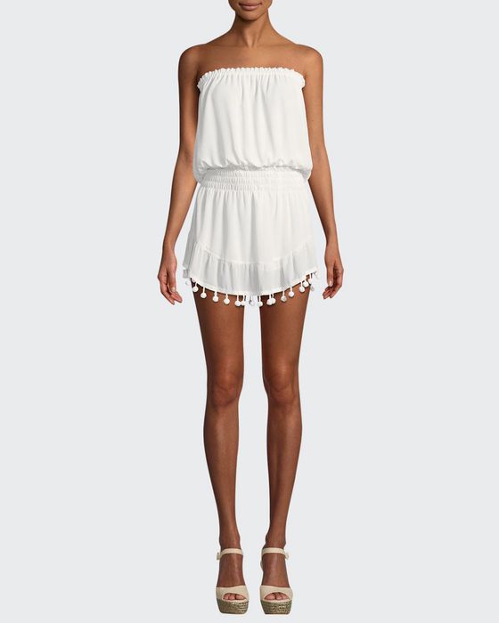 Marcie Strapless Coverup Dress with Pompoms