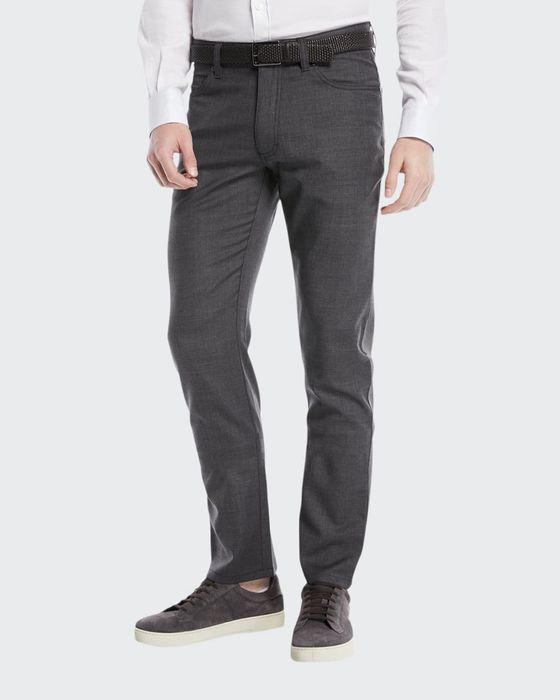 Men's Regular-Fit Textured Wool-Blend 5-Pocket Pants