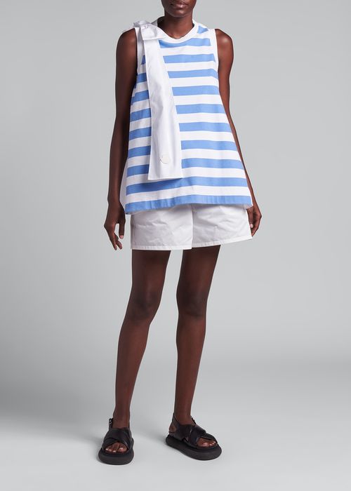 Short Bow-Shoulder Striped Dress