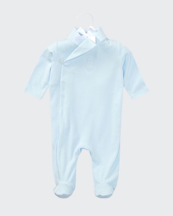 Shawl-Collar Pima Footie Pajamas, Beryl Blue, Size 3-9 Months