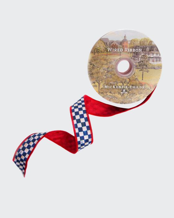 Royal Check Red Wired Ribbon, 1" x 10 Yards