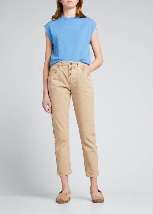 Exposed Button Fly Slim-Leg Ankle Jeans