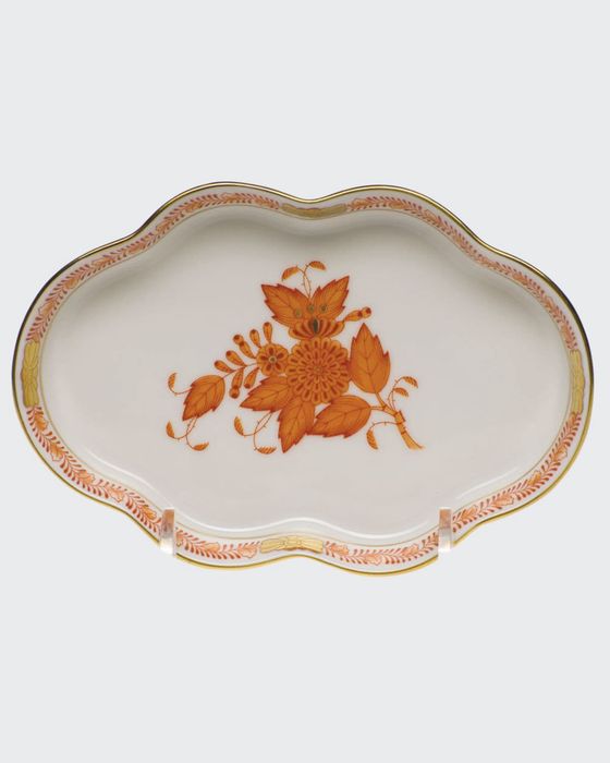Chinese Bouquet Rust Small Scalloped Tray