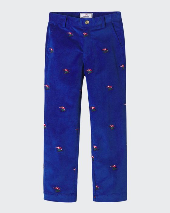 Boy's Gavin Embroidered Corduroy Pants, Size 4-12