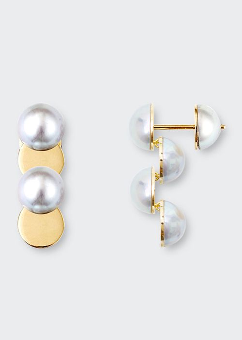 Slide Earrings with Akoya Pearls Swing, 7mm to 7.5mm