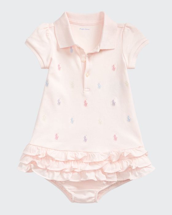 Ruffled Embroidered Polo Dress w/ Solid Bloomers, Size 3-24 Months