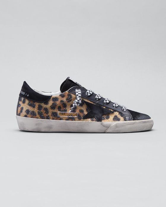 Super- Star Suede Toe Star And Heel Leo Printed Crystals Quarter Sneakers