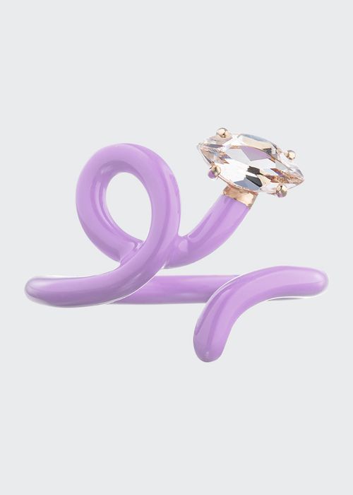 Baby Vine Tendril Ring with Lavender Enamel and Rock Crystal