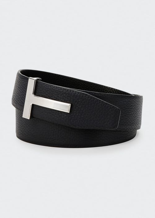 Men's Ridged T-Buckle Reversible Leather Belt