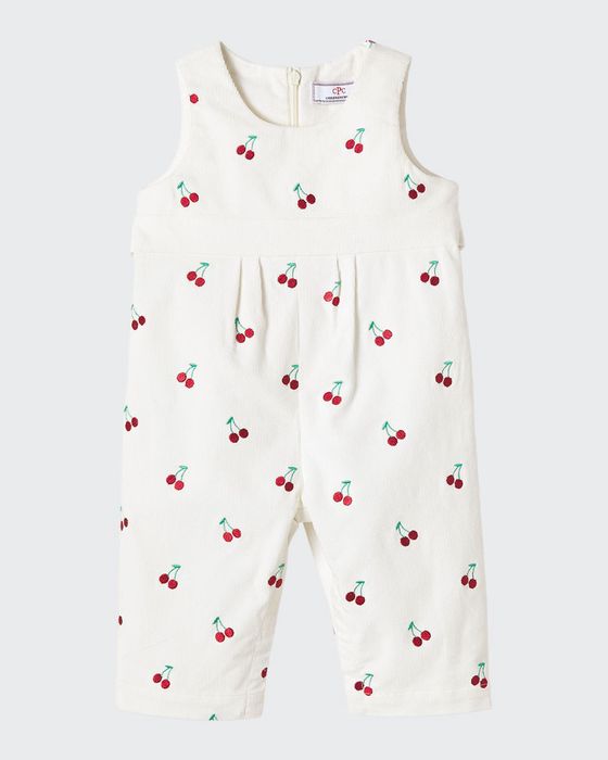 Kid's Tabor Cherry Embroidered Overalls, Size 3M-3