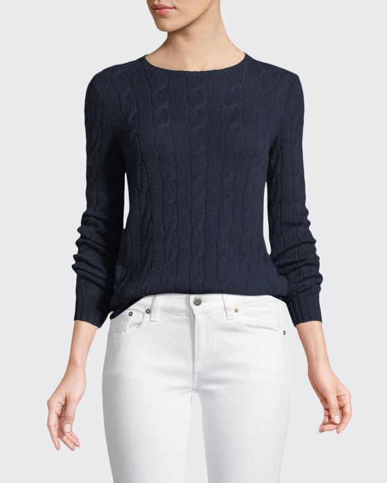 Long-Sleeve Crewneck Cable-Knit Cashmere Sweater