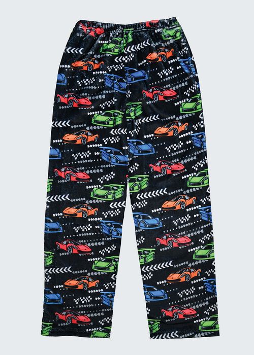 Boy's Race Car-Print Plush Pants, Size XS-L