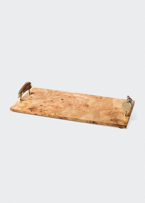 Burl Veneer Large Serving Board With Horn Handles