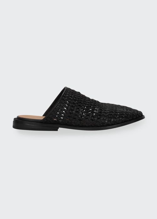 Woven Leather Flat Slide Mules