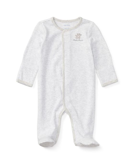 Bear Embroidery Stripe Interlock Footie Pajamas, Size Newborn-9 Months