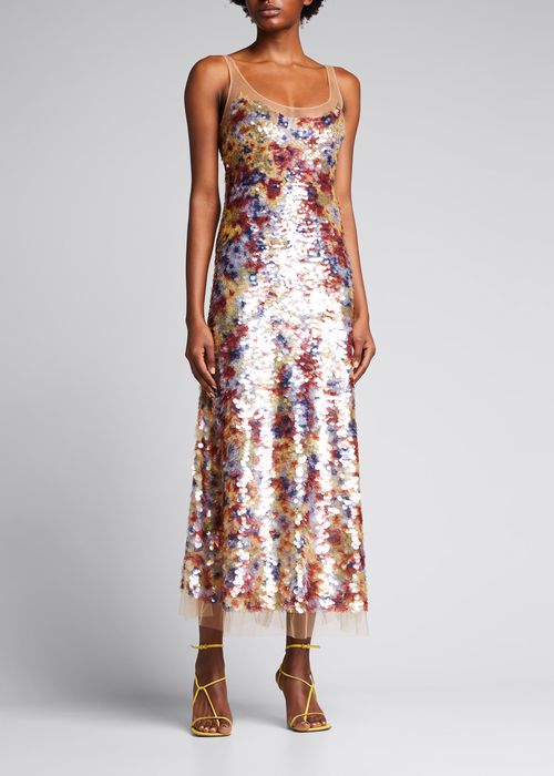 Edge Bright Sequin Embellished Georgette Mesh Gown