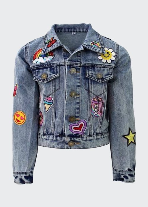 Girl's All About the Patch Cropped Denim Jacket, Size 2-14
