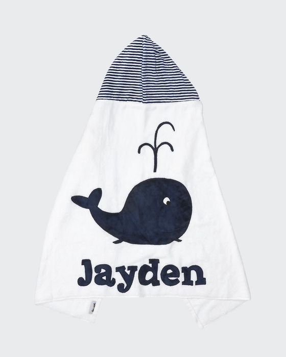 Personalized Whale Hooded Towel, White
