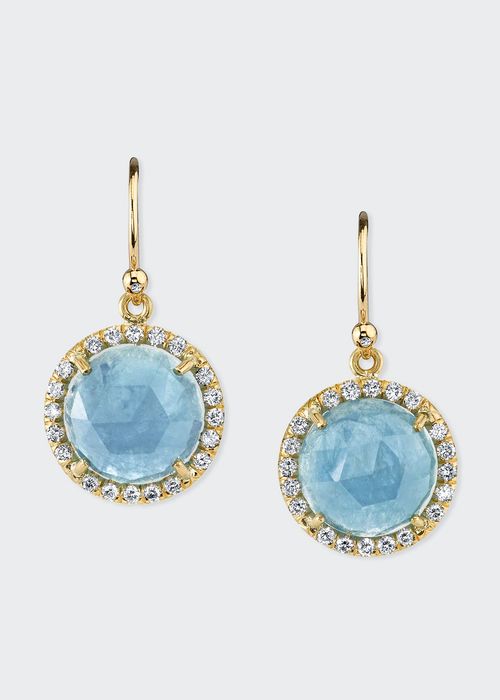 18k Yellow Gold Aquamarine & Diamond Drop Earrings