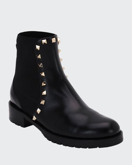 Rockstud Leather Boot, Black