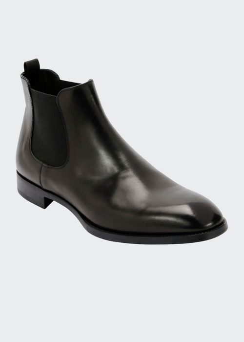 Gored Leather Chelsea Boot w/ Rubber Sole