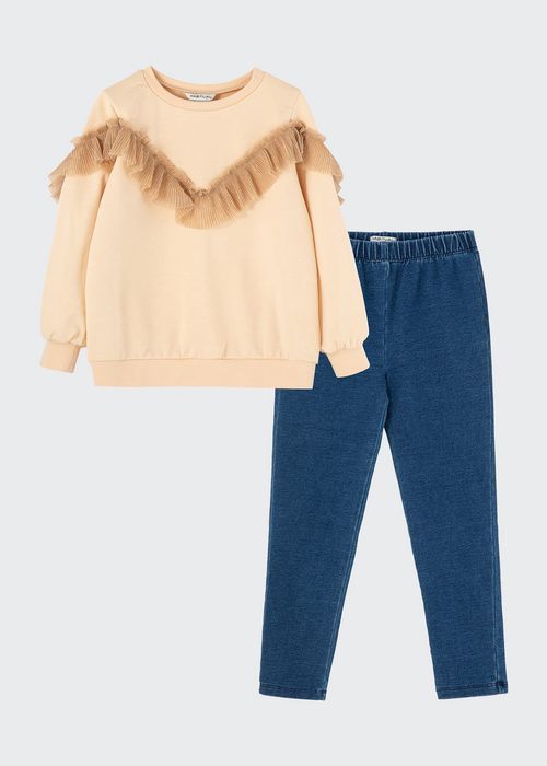 Girl's Metallic Ruffle Sweater w/ Denim Leggings, Size 12-24M