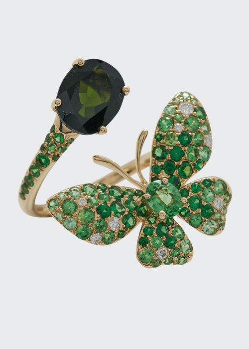 18k Yellow Gold Green Ring from Butterfly Collection, Size 6.5 and 7