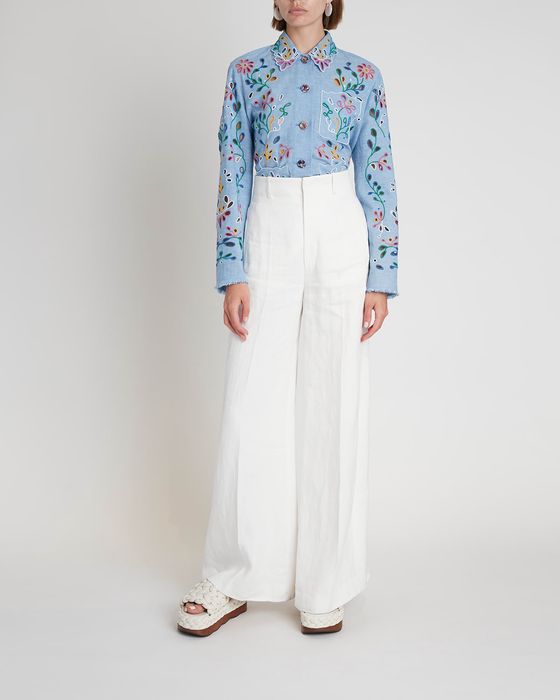 Embroidered Eyelet Button-Down Blouse