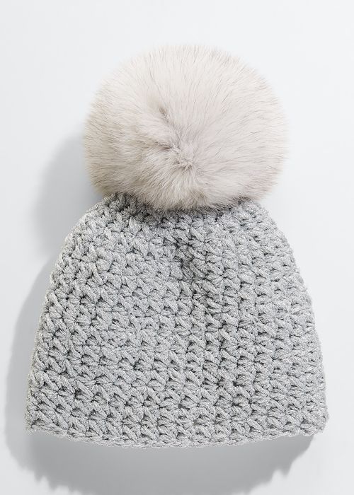 Crochet Fox Fur Pompom Beanie