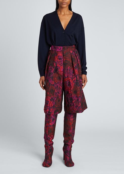 Rose-Jacquard Cropped Trousers